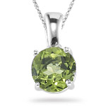 0.86 Ct of 6 mm AA Round Peridot Solitaire Pendant in 14K White Gold