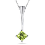 0.70 Ct 5 mm AA Princess Peridot Solitaire Pendant in 14K White Gold