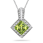 0.15 Cts Diamond & 0.85 Cts Peridot Pendant in 14K White Gold