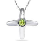 0.10 Cts of 3 mm AA Round Peridot Cross Pendant in Silver