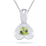 0.15-0.20 Ct 4 mm AA Round Peridot Solitaire Heart-drop Pendant in Silver
