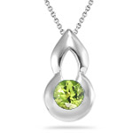 0.60 Ct 5 mm AA Round Peridot Solitaire Lotus Bud Pendant in Silver