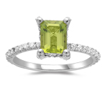 0.50 Cts Diamond & 1.60 Cts Emerald Peridot Ring in 14K White Gold