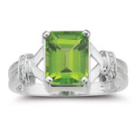 0.01 Cts Diamond & 2.92 Cts AAA Peridot Ring in 14K White Gold