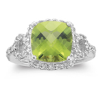 0.50 Cts Diamond & 4.17 Cts Peridot Ring in 14K White Gold