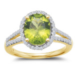 0.53 Cts Diamond & 2.15-2.68 Cts Peridot Ring in 14K Yellow Gold