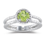 0.61 Cts of 5 mm AA Round Peridot Ring in 14K White Gold