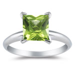 1.75 Cts of 7 mm AAA Princess Peridot Ring in 14K White Gold
