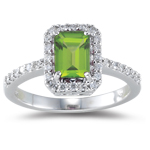 0.26 Cts Diamond & 1.00 Cts AAA Peridot Ring in 18K White Gold