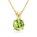 1.30-1.85 Cts of 7 mm AAA Round Peridot Solitaire Pendant in 14K Yellow Gold