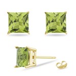 3.41 Cts of 7 mm AA Princess Peridot Stud Earrings in 14K Yellow Gold