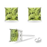 3.41 Cts of 7 mm AA Princess Peridot Stud Earrings in 14K White Gold