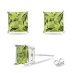 3.41 Cts Peridot (7mm Princess) Stud Earrings in 14K White Gold