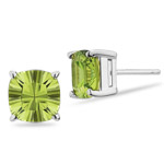 2.90 Cts of 7mm AA Cushion-Concave Peridot Stud Earrings in 14K White Gold