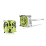 2.30 Cts of 7 mm AA Cushion cut Peridot Stud Earrings in 14K White Gold