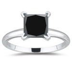 1.00 Ct EGL USA Certified 4.55-7.20 mm AA Princess Black Diamond Solitaire Ring in 14K White Gold