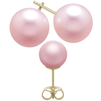 9-9.5 mm Pink Freshwater Cultured Pearl (AAA) Earrings in 18K 