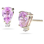 Diamond & 1.13 Ct 6x4 mm AA Round Pink Sapphire Earrings in 14KY Gold