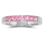0.90 Cts of 2.5 mm AAA Princess Cut Pink Sapphire Stackable Wedding Band in 14K White Gold