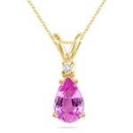 0.02 Cts Diamond & 0.58 Cts Pink Sapphire Pendant in 14K Yellow Gold.