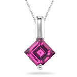 0.37 Cts of 4 mm AA Princess Pink Tourmaline Solitaire Pendant in 14K White Gold