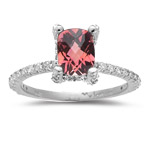 1/2 Cts Diamond & 1.50 Cts Pink Tourmaline Ring in 14K White Gold