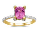 1/2 Cts Diamond & 1.50 Cts Pink Tourmaline Ring in 14K Yellow Gold