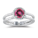 0.49 Cts of 5 mm AA Round Pink Tourmaline Ring in 14K White Gold