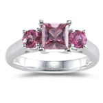 1.61 Cts Pink Tourmaline Three Stone Ring in 14K White Gold