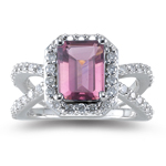 0.63 Ct Diamond & 1.10 Cts Pink Tourmaline Ring in 14K White Gold
