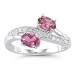 0.15 Cts Diamond & 0.81 Cts Pink Tourmaline Ring in 14K White Gold