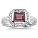 0.20 Cts Diamond & 0.95 Cts Pink Tourmaline Ring in 14K White Gold