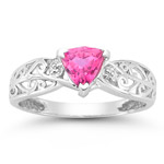 0.01 Cts Diamond & 0.65 Cts Pink Tourmaline Filigree Ring in 14KW Gold