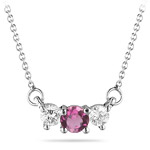 0.23 Cts Diamond & 0.29 Cts Pink Tourmaline Necklace in 18K White Gold