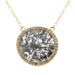 0.12-0.22 Cts Diamond & 3.12-3.32 Cts Medium Grey Slice Diamond Pendant in 14K Yellow Gold