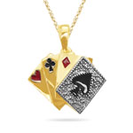 0.1-0.2 Cts  SI2 - I1 clarity and I-J color Diamond Poker Cards Pendant in 14K Yellow Gold