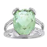 1/4 Cts Diamond & 6.00 Cts Prasiolite Ring in 14K White Gold