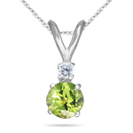 0.03 Cts Diamond & 0.50 Cts Peridot Pendant in 18K White Gold