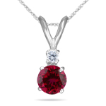 0.03 Cts Diamond & 0.59 Cts Ruby Pendant in 18K White Gold