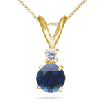 0.03 Cts Diamond & 0.59 Cts Blue Sapphire Pendant in 18K Yellow Gold