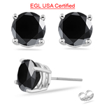 2.95 Cts EGL USA Certified AA Genuine Round Brilliant Black Diamond Stud Earrings in Platinum (Screwback Posts)