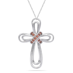 0.16 Cts Red Diamond Cross Pendant in 14K White Gold