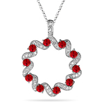 0.30 Cts Diamond & 0.65 Cts Red Sapphire Pendant in 14K White Gold