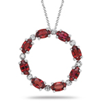 0.06 Ct Diamond & 1.84 Ct Red Sapphire Circle Pendant - 14K White Gold