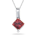 0.30-0.65 Ct 4 mm AAA Princess Red Sapphire Solitaire Pendant in 14KW Gold