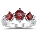 1.80 Cts Red Sapphire Three Stone Ring in 14K White Gold