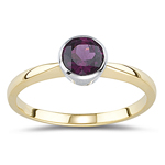 1.00 Ct of 6 mm AA Round Rhodolite Solitaire Ring in 14K Yellow Gold