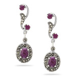 2.50 Cts Ruby Marcasite Filigree Dangle Earrings in Silver