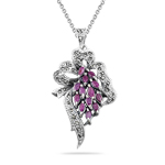 2.50 Cts Ruby Marcasite Filigree Pendant in Silver