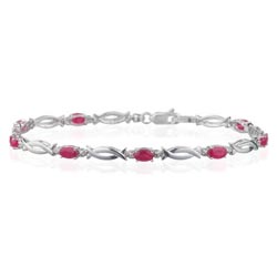 0.01 Cts Diamond & 2.80 Cts Oval Natural Ruby Bracelet- 14K White Gold